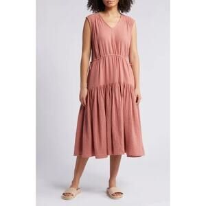 Caslon  Tiered Cotton Gauze Midi Dress - Pink Canyon 1X